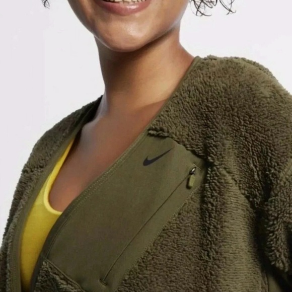 Nike Sherpa Training Wrap Front Tie Long Sleeve Fleece Sweatshirt Size XL Green - Picture 8 of 8